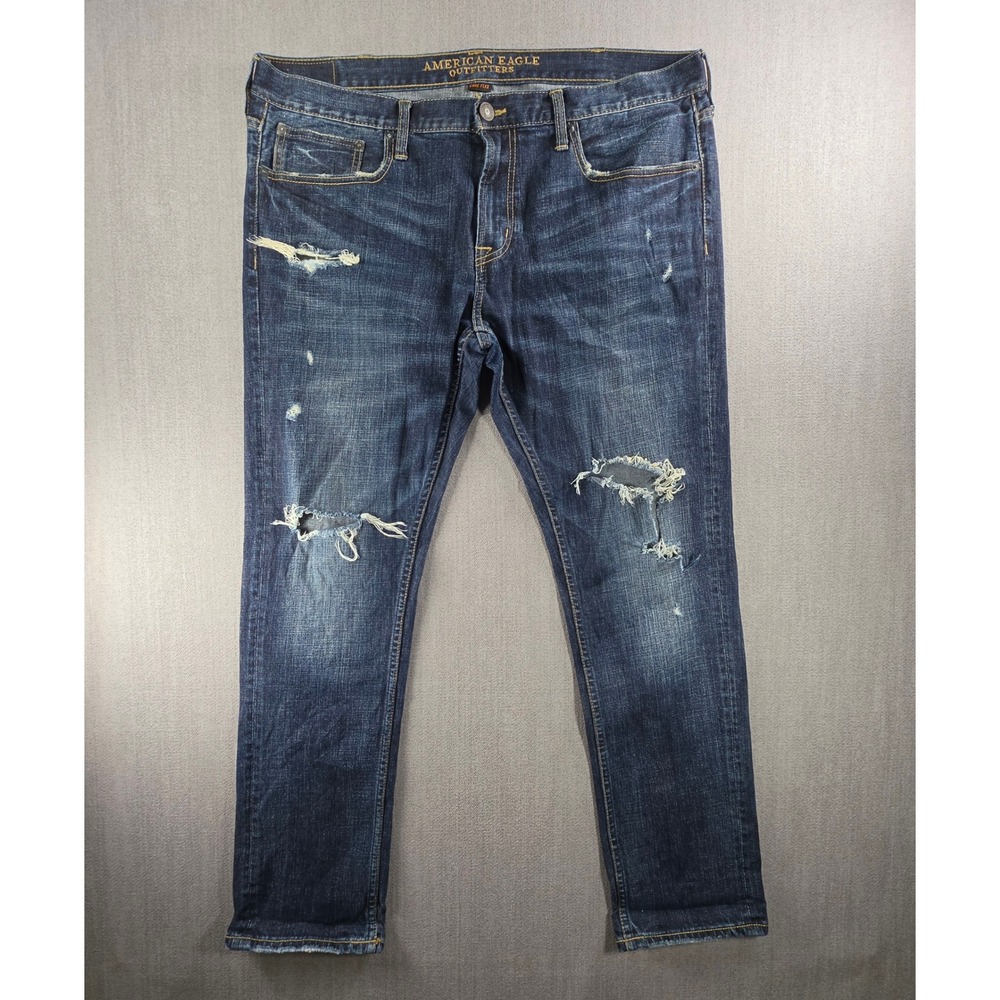 American Eagle Skinny Jeans Men 38x32 Blue Distressed‎ Core Flex Denim